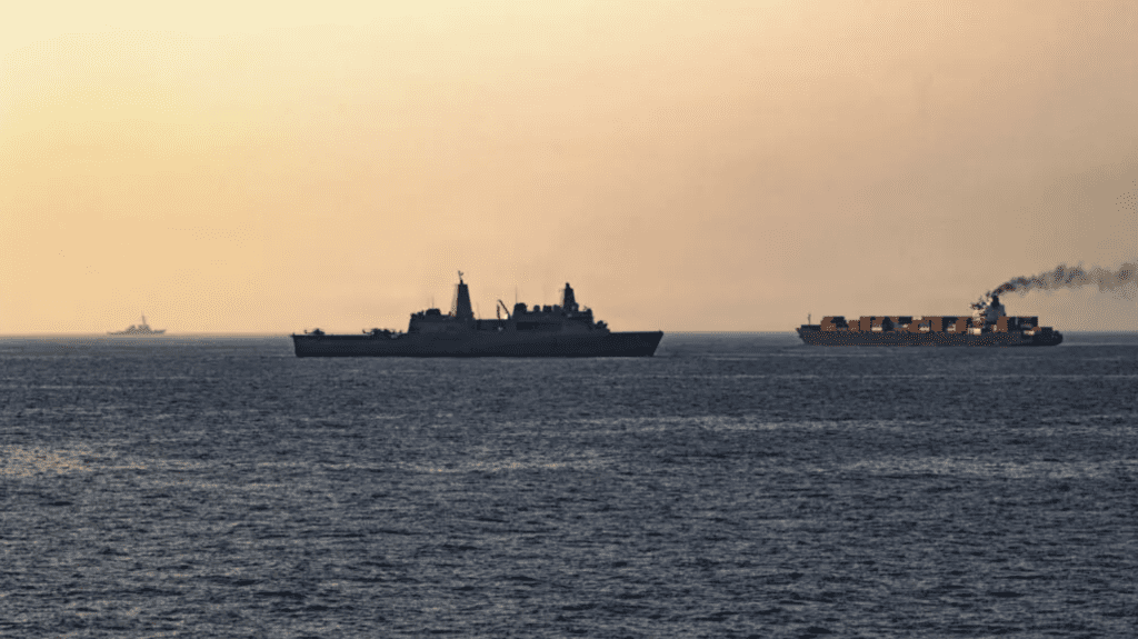 Us forces patrol near the touska in the strait of hormuz