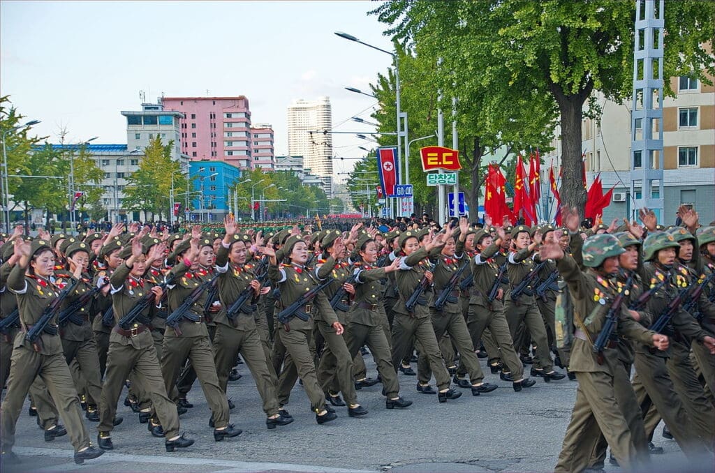 North Korean army soldiers marching