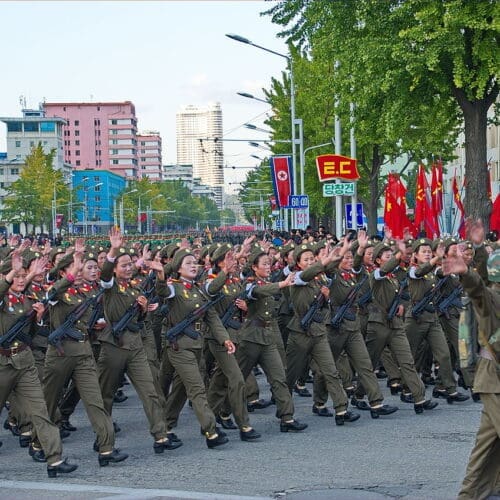 North Korean army soldiers marching