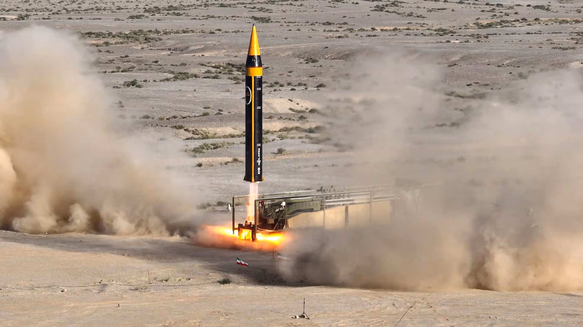 A new surface-to-surface 4th generation Khorramshahr ballistic missile called Khaibar with a range of 2,000 km is launched at an undisclosed location in Iran, in this picture obtained on May 25, 2023. Iran's Ministry of Defence/WANA via Reuters.
