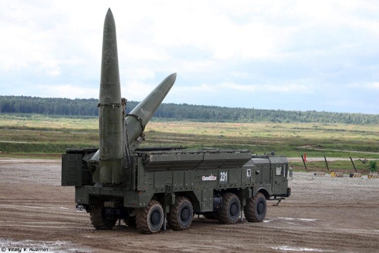 Mexico 3 Iskander-m short-range ballistic missile system with two 9m723k5 missiles, at a russian demonstration of military technology in 2017. The iskander system is reported to be capable of firing ballistic missiles that can carry a tactical nuclear warhead. Photo by vitaly kuzmin