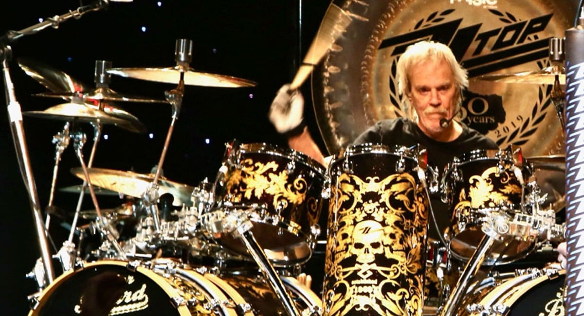 ZZ Top drummer Frank Beard playing drums.
