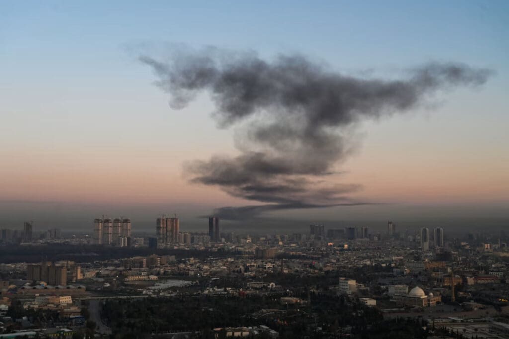 Smoke seen rising over erbil, iraq.
