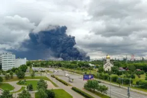 Smoke rises from an oil refinery following a ukrainian drone attack in moscow, russia, on june 18. Photo via reuters/social media.
