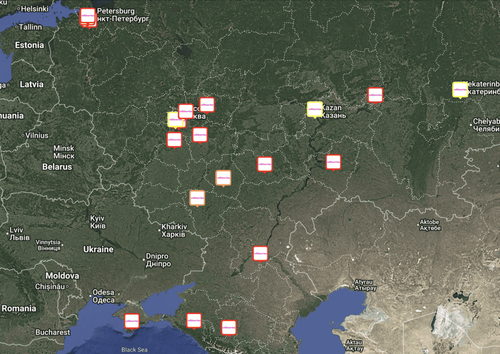 The War That Stopped Moving 1 Map of wildberries locations across russia. Image via faytuks network geo-intelligence team.