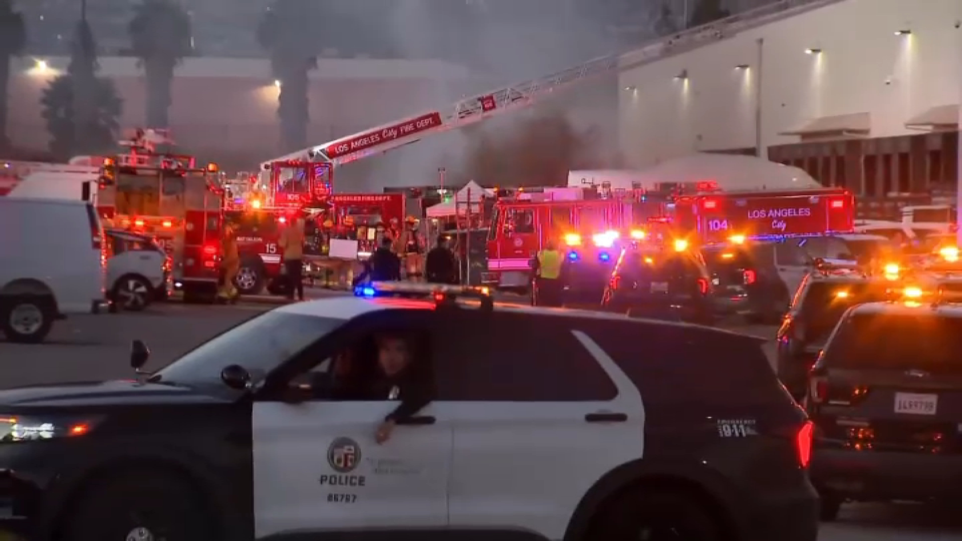 Emergency crews working the scene of the helicopter crash.